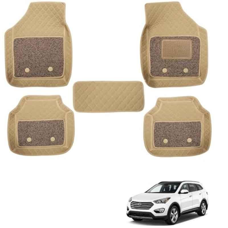 Kozdiko 5 Pcs Waterproof & Luxury 7D Beige Leatherette Car Floor Mats Set for Hyundai Santafe