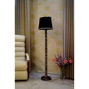 Tucasa Mango Wood Black & Gold Floor Lamp with Black Cylindrical Polycotton Shade, WF-71