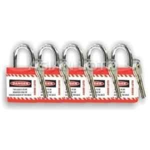 Asian Loto 5 Pcs Metal & Plastic Red Regular Shackle Jacket Padlock Set with 3 Keys, ALC-LPR