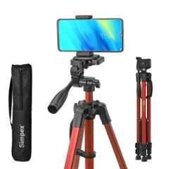 Simpex 6633 Aluminium Red Adjustable Professional Tripod Stand with Quick Locks & Stable Support for DSLR & Mobile