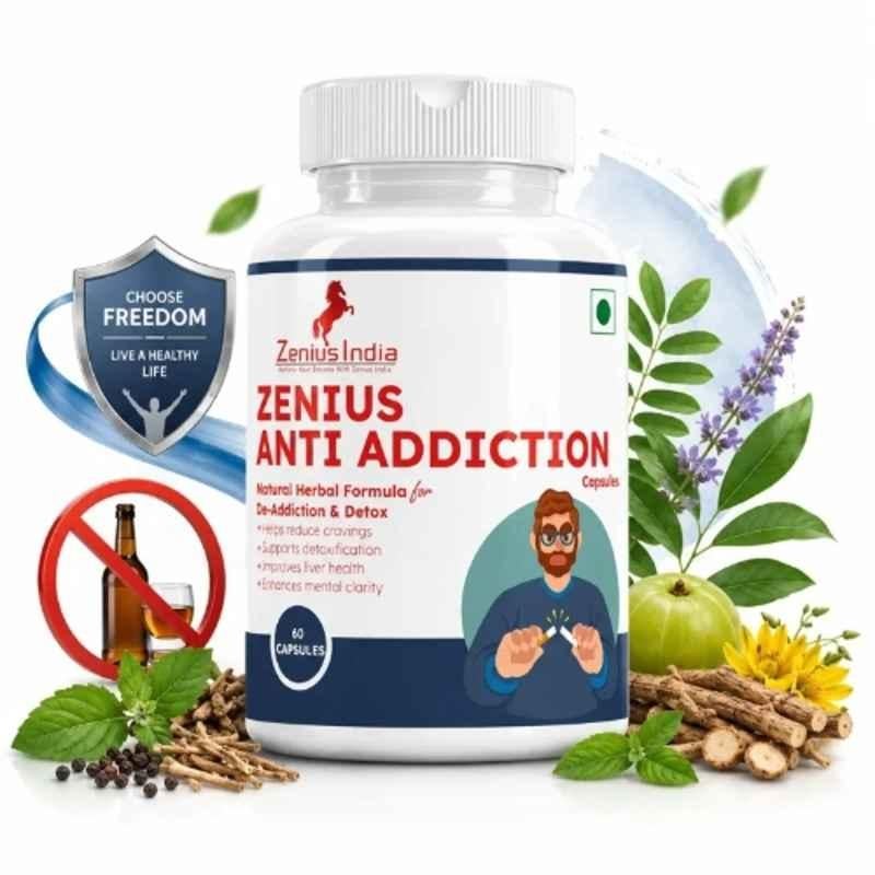 Zenius India 60 Pcs Anti Addiction Capsule with Ashwagandha, Jyotismati, Tagar & Vacha for Helps Reduce Cravings & Supports Detoxification