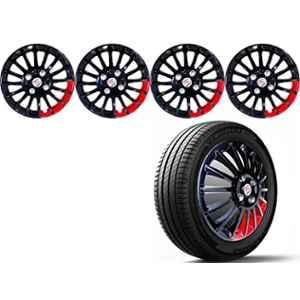 Auto Pearl 4 Pcs 12 inch Polypropylene Black & Red Press Type Car Wheel Cover Set with Retention Ring for All Cars