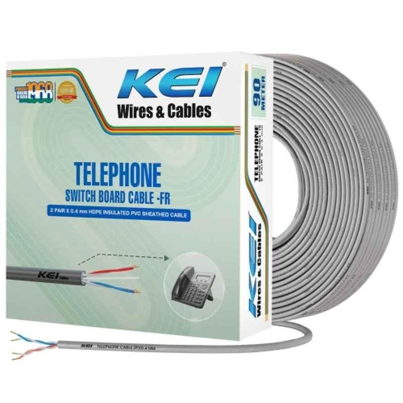 KEI Copper 2 Pair 0.4mm PVC Grey Telephone Cable for Residential, Offices, Factories & Hotel, Length: 90 m