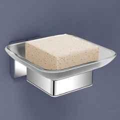 Plantex Stainless Steel Glass Soap Holder for Bathroom/Soap Dish/Soap Case/Soap Stand for Kitchen/Bathroom Accessories Aqua, Chrome