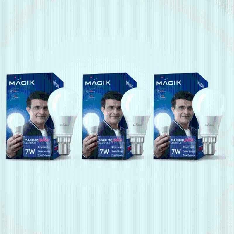 Magik Maximo Plus 7W 6500K B22 Cool White LED Bulb (Pack of 3), LUMAP007C4129E3