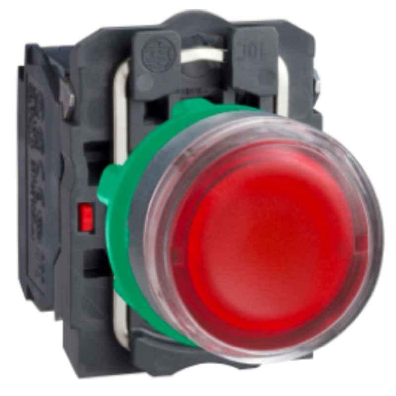 Schneider Harmony 1NO+1NC Plastic Red Plain Lens Illuminated Spring Return Push Button, XB5AW3465