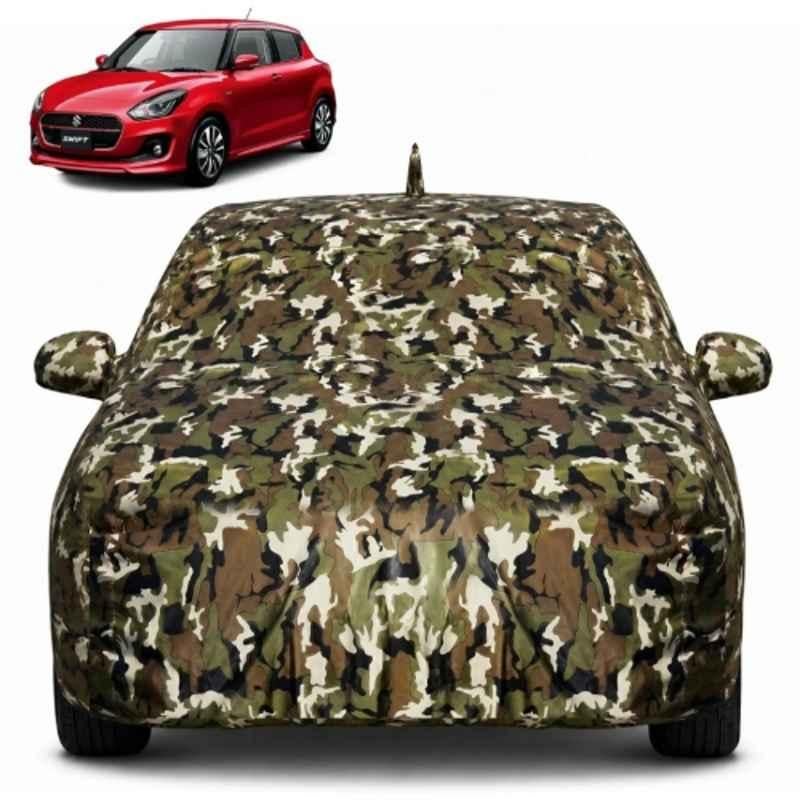 Allextreme Polyester Multicolour Camouflage Car Body Cover with Mirror Pocket for Maruti Swift All Model & Years 2005-2024 100% Waterproof with Mirror & Antenna Pocket Triple Stitched Dustproof Heat Resistant UV Protection Military/Jungle/Camouflage, PV_VLSV08