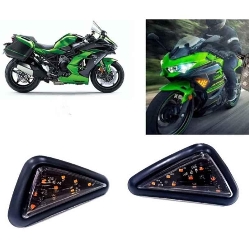 Auto Pearl 2 Pcs 12V Black Bike Side LED Indicator Light Set for Kawasaki Ninja, A26