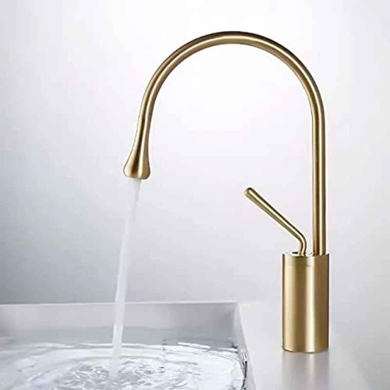 ZAP Stainless Steel & Brass Gold Finish Bathroom Single Hole Sink Faucet