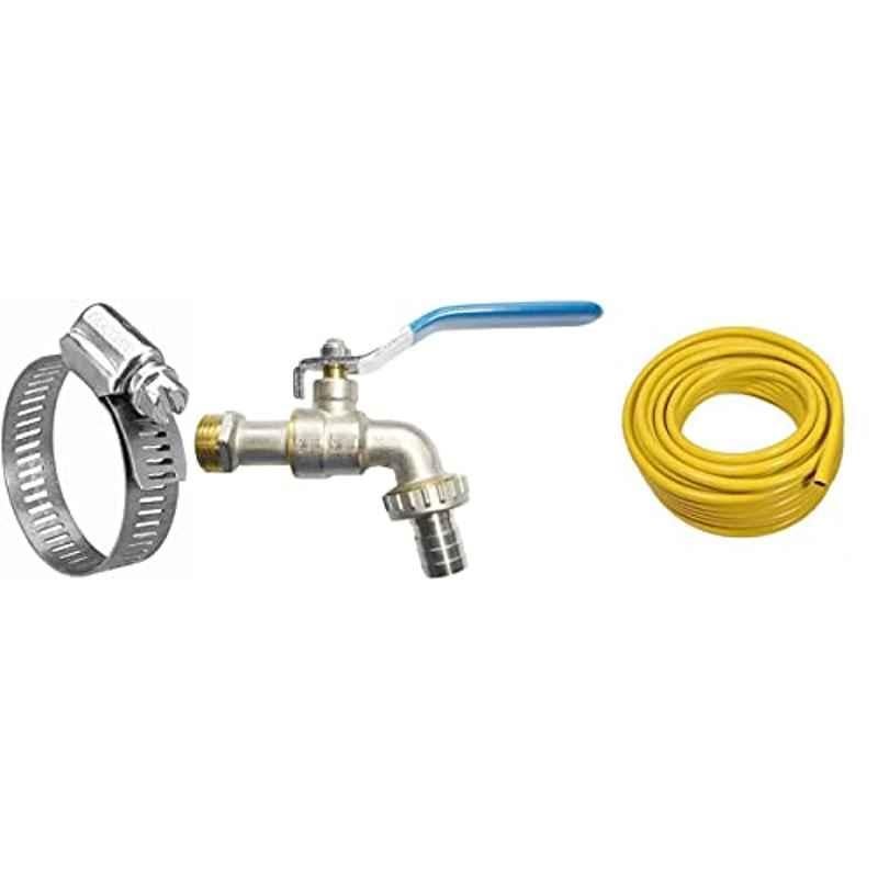Abbasali Bibcock with 10m Hose & 2 Hose Clip for Washing Machine