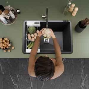 Lorazzo 24x18 inch Quartz Midnight Black Single Bowl Kitchen Sink, LRZ QSB0151 S01