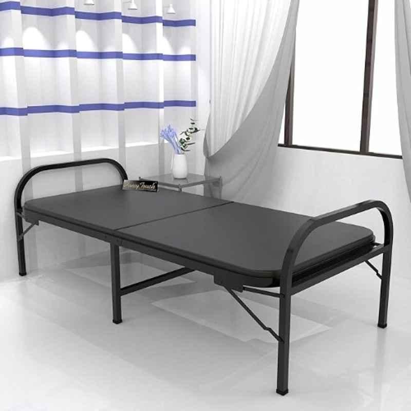 Honey Touch Atlas 2.5x6ft Iron Black Folding Single Bed with Single Layer Rexine Mattress, HT-AT