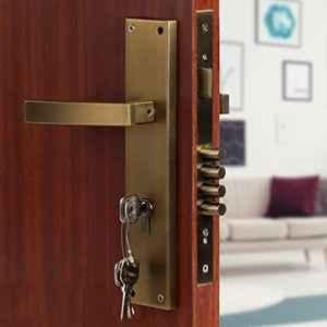 Saze 10 inch Stainless Steel Antique Brass Matt Finish Cylindrical Plate Mortise Door Lock Handle Set with 3 Keys, Mg308
