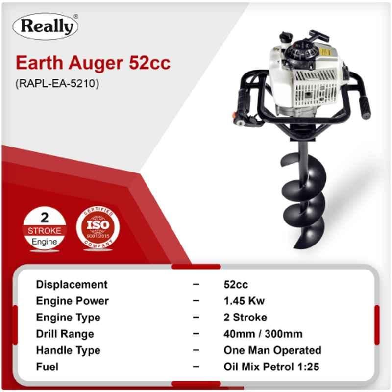 Really RAPL-EA-5210 1.45kW 52cc 2 Stroke Earth Auger with 8 inch & 12 inch Drill Bit, MTAK-EN-EA-4877