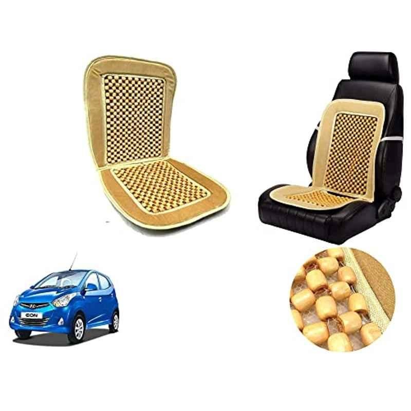 Auto Pearl PU, Velvet & Wooden Beads Beige Rectangular Seat Cushion for Hyundai Eon
