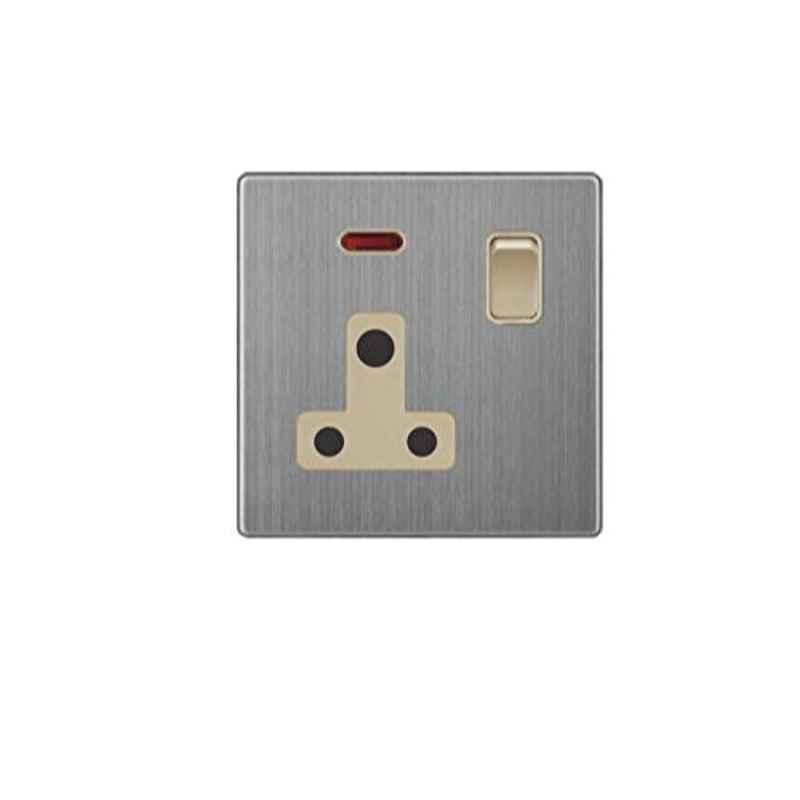 Vmax 15A Golden & Stainless Steel Switch Socket with Neon