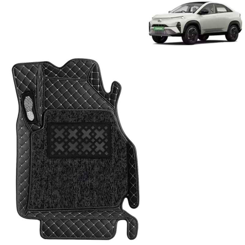 Kingsway 3 Pcs Premium 7D 100% Waterproof & Washable PU Leatherette Classic Black Car Floor Mat Set for Tata Curvv EV 2024 Onwards All Model