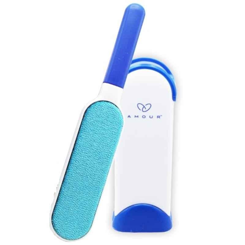 Amour Double Sided Blue Pet Hair Remover Brush with Self Cleaning Base