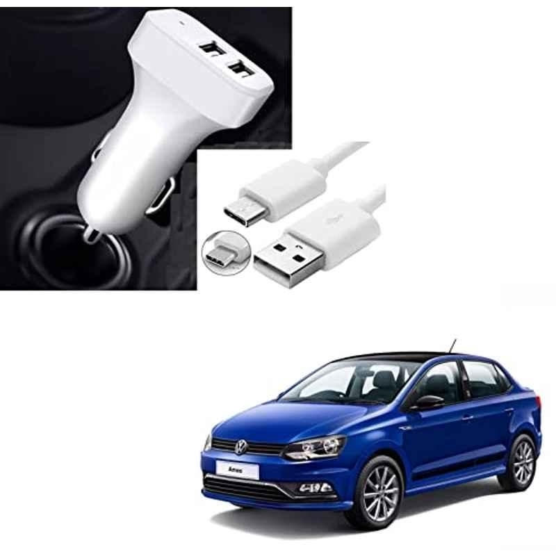 Kozdiko 5.1A 2 USB Fast Car Charger with C-Type Cable for Volkswagen Ameo