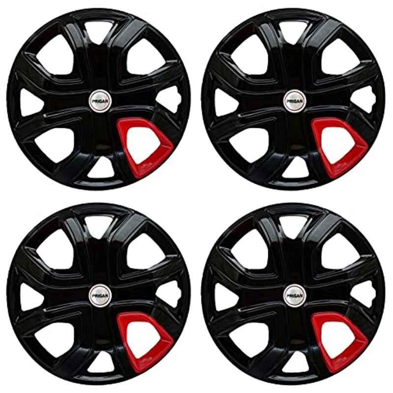Prigan 4 Pcs 16 inch Polypropylene Black & Red Wheel Cover Set for Toyota Vision, Altroz Black Red 16