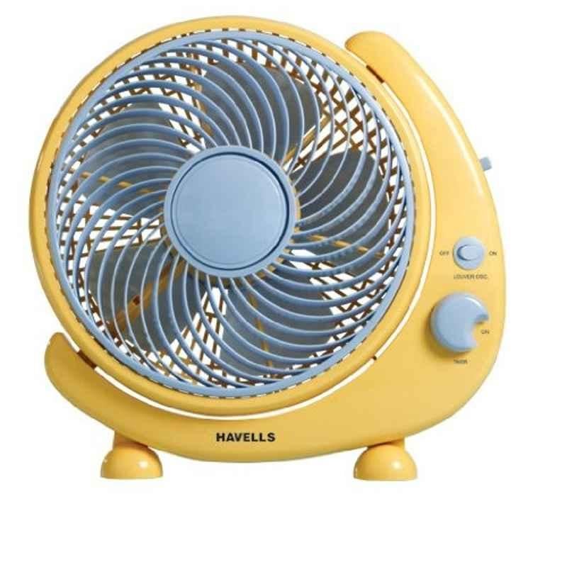 Havells Crescent 38W 1350rpm 5 Blade Plastic Yellow Personal Table Fan with 2 Years Warranty, FHPCRSTYEL10, Sweep: 250 mm