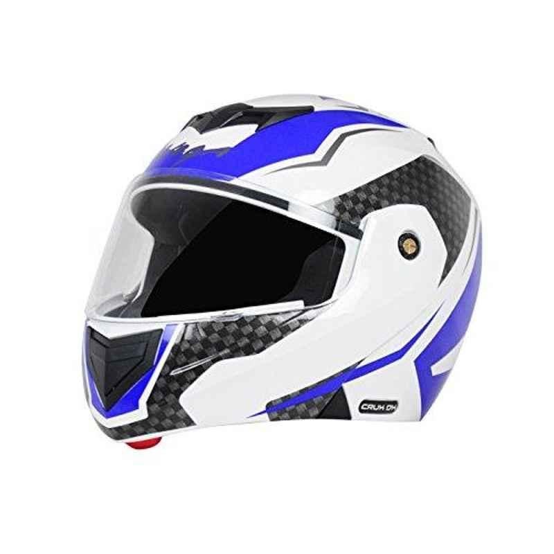Vega Crux DX Checks Dull White & Blue Full Face Helmet, Size: M