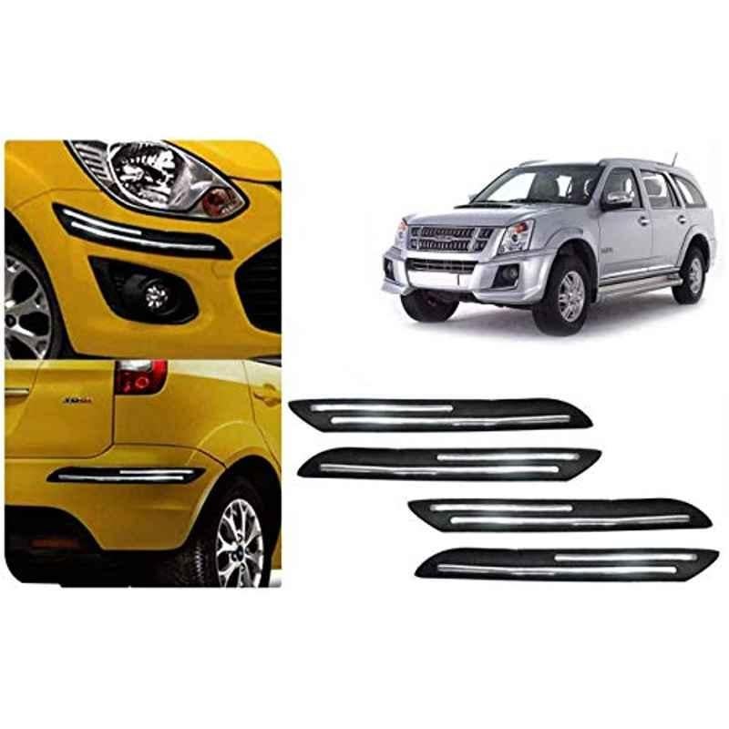 Auto Pearl 4 Pcs PVC & Rubber Black Double Chrome Linning Bumper Corner Moulding Set for Isuzu MU 7