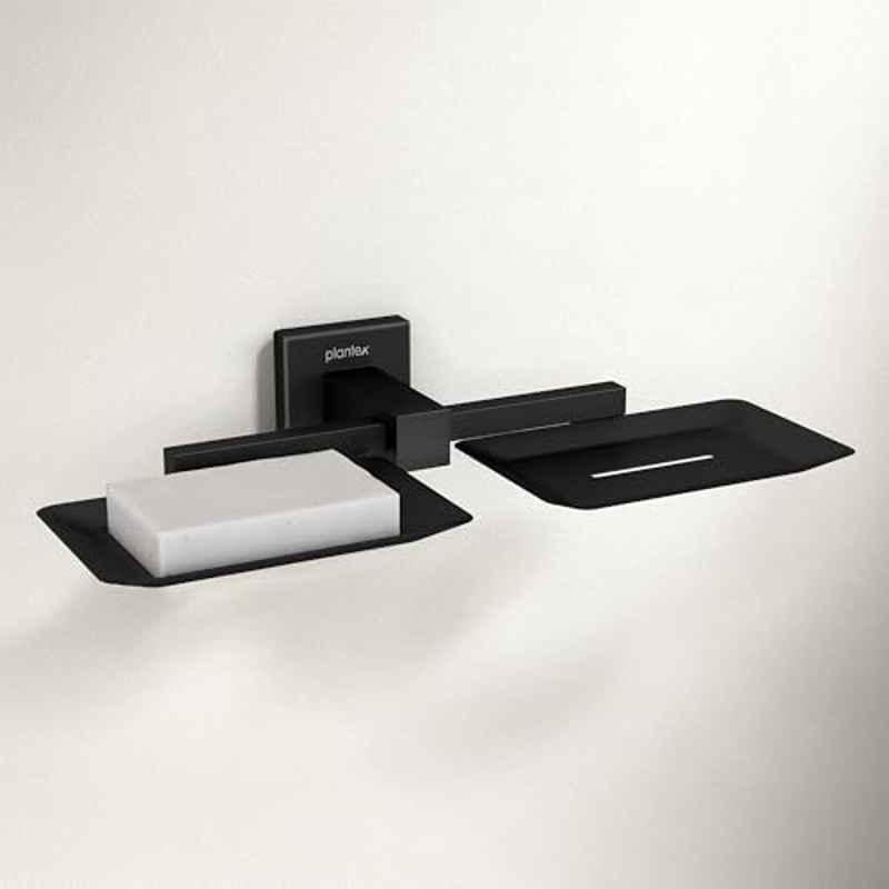 Plantex Stainless Steel Double Soap Holder for Bathroom/Soap Case/Dual Soap Dish/Bathroom Accessories Aqua Black