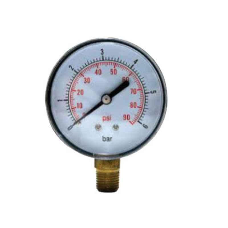 SFI 0-1000psi BSP & NPT Mild Steel Case & Brass Part BCPM Pneumatic Pressure Guage, Dial Size: 2 inch, Thread Size: 1/4 inch