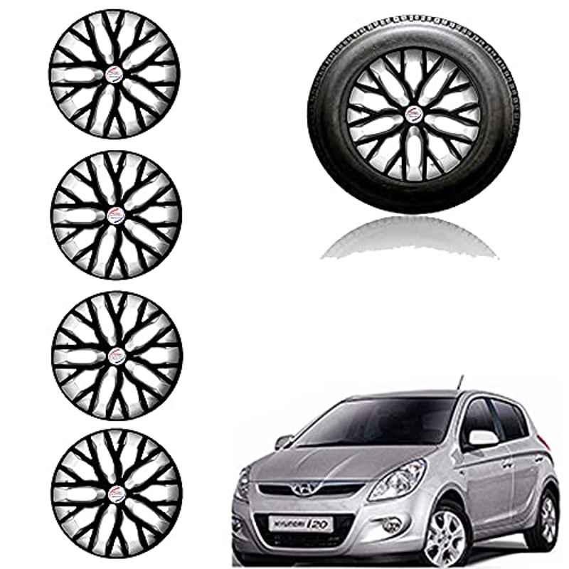 Auto Pearl 14 inch ABS Black & Silver Press Type Car Hub Cap Wheel Cover for I20 Type 1