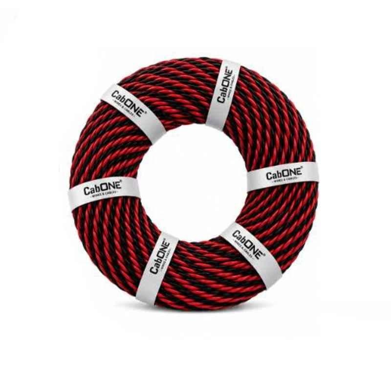 CabONE 10/76 Red & Black 2 Core PVC Insulated Twisted Flexible Aluminium Cable, Length: 90 m