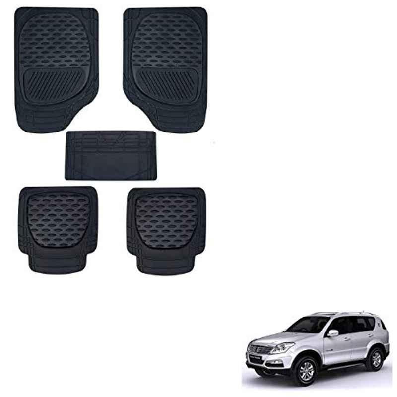 Kozdiko 6255 5 Pcs Rubber & PVC Black Heavy Car Foot Mat Set for Mahindra Rexton