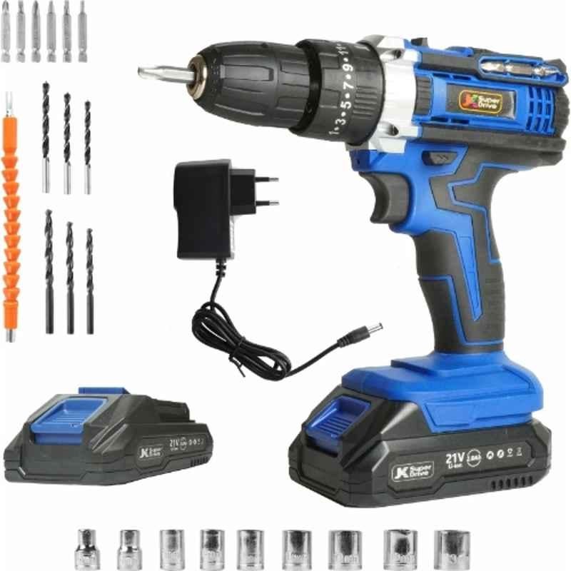 JK Super Drive 24 Pcs 21V Cordless Drill Machine Set with 10mm Keyless Chuck, Speed Control, forward & Reverse, 9005140
