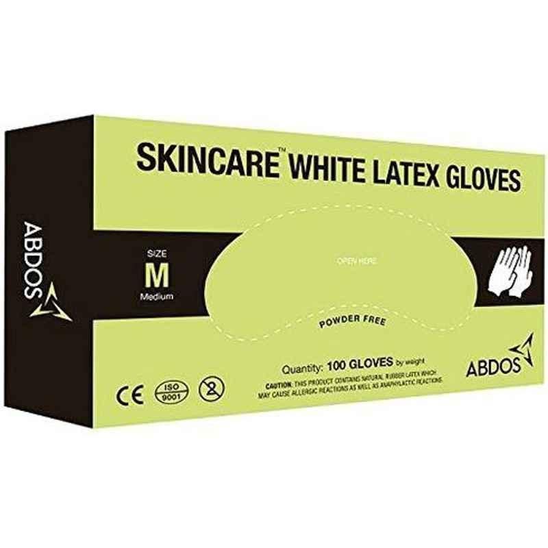 Abdos 50 Pairs 9.5 Inch X Large Skincare White Latex Gloves Box, U20450