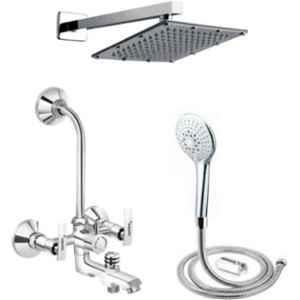 Gold Bell 1R91 Brass Silver Wall Mounted Chrome Finish 3 in 1 Bathroom Wall Mixer Set