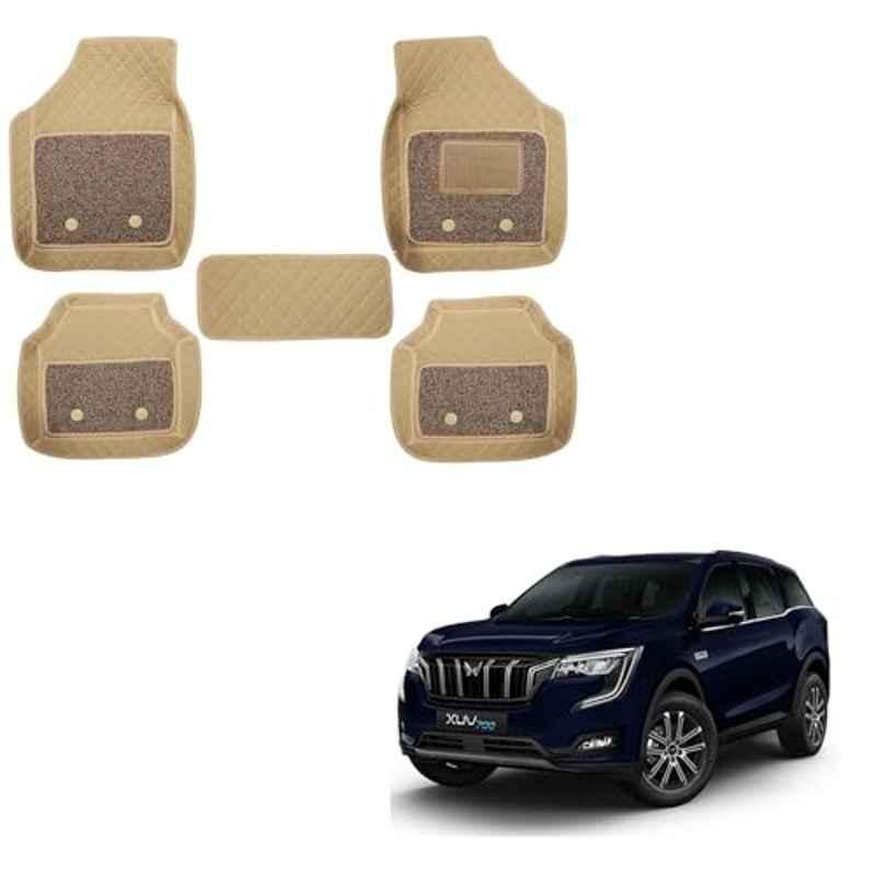 Kozdiko 5 Pcs Waterproof & Luxury 7D Beige Leatherette Car Floor Mats Set for Mahindra XUV700