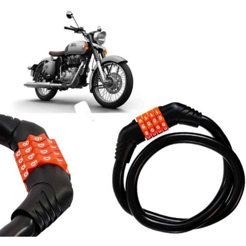 Auto Pearl Black & Orange 4 Digit Anti-Theft Combination Number Lock for Bullet 350