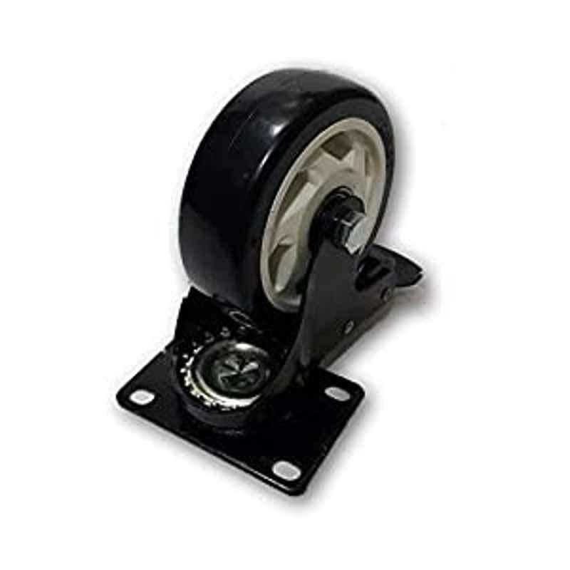 Krost Metal 3 Inch Rubber Castor Wheel For Trolley Cart With Step Break (Black)
