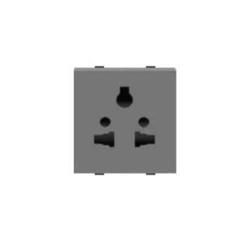 Polycab Levana 6 & 16A 2 Module Magnesium Grey Twin Socket Outlet with Shutter, SLV0200502