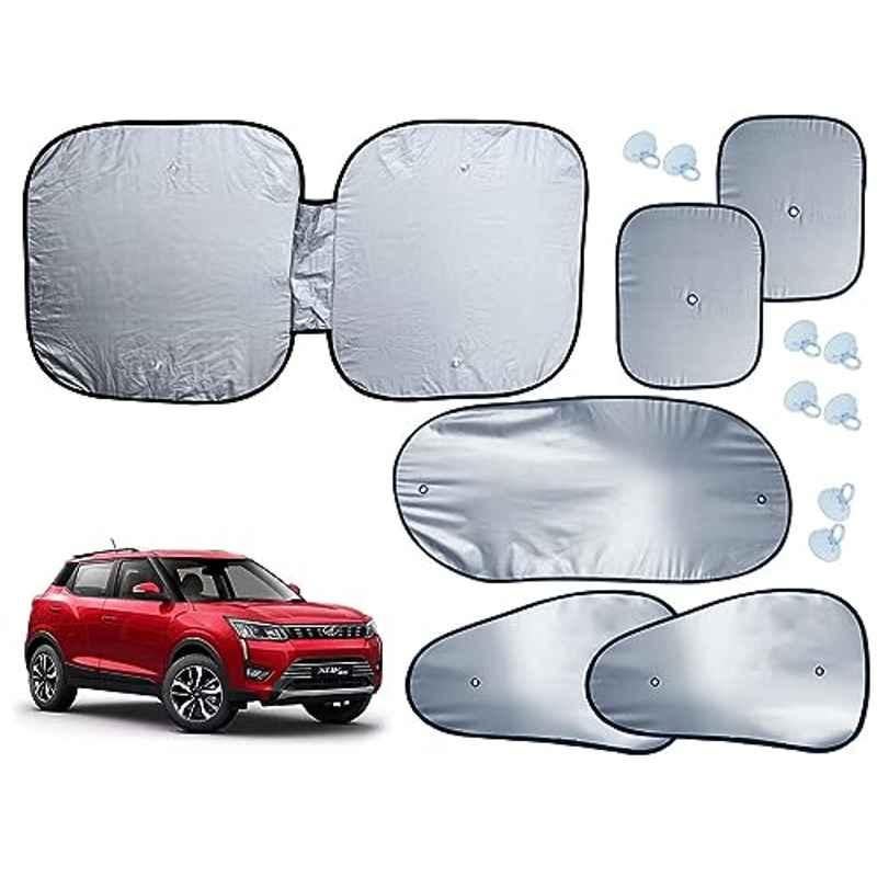 Auto Pearl 6 Pcs Polyester Black & Silver Window, Front & Rear Sun Shade Set for Mahindra XUV 300 2019
