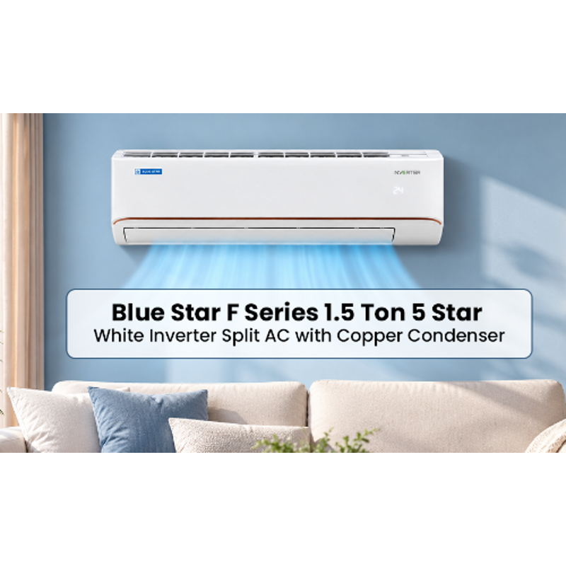 Blue Star F Series 1.5 Ton 5 Star White Inverter Split AC with Copper Condenser, IE518FNU