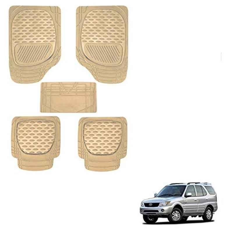 Kozdiko 6255 5 Pcs Rubber & PVC Beige Car Foot Mat Set for Tata Safari Storme