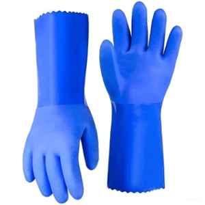 Swavind 12 inch PVC Blue Waterproof Textured Grip Hand Safety Gloves, Size: Free (Pack of 60)