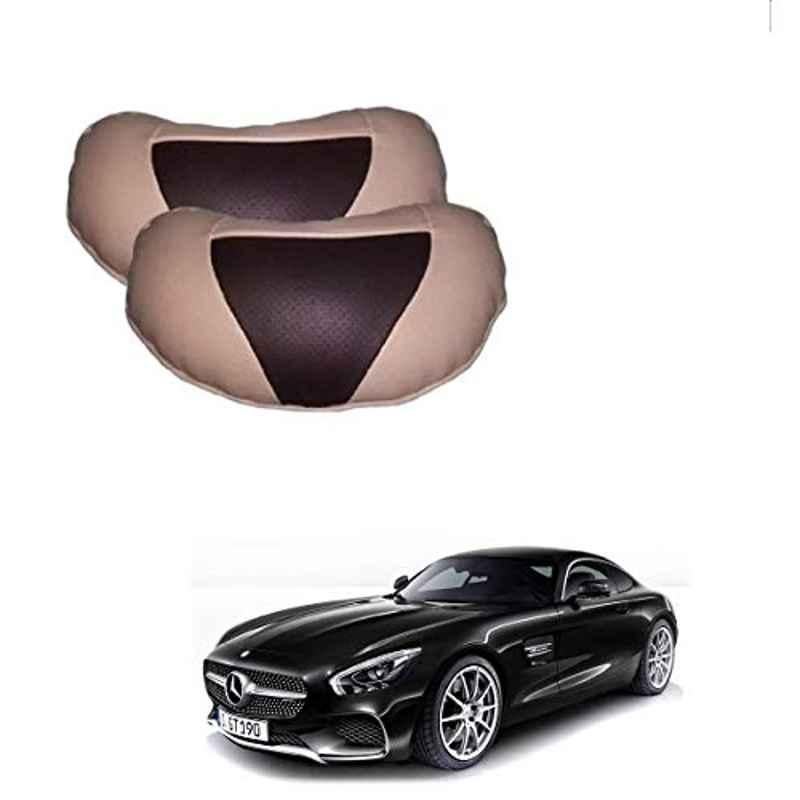 Kozdiko 2 Pcs Beige & Brown Car Neck Rest Cushion Pillow Set for Mercedes Benz AMG GT