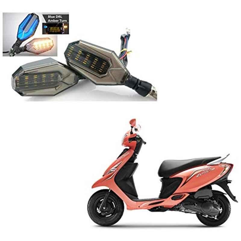 Kozdiko 4 Pcs Plastic Front & Rear U Shape Dual Color DRL LED BIke Indicator Set for TVS Zest