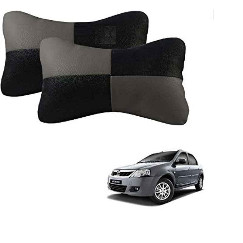 Kozdiko 2 Pcs Leather Grey & Black Neck Rest Car Cushion Pillow Set for Mahindra Verito