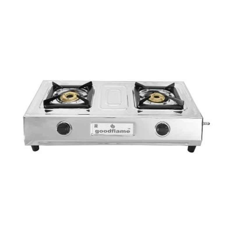 Good Flame Stelo 2 Burners Manual Ignition Stainless Steel Gas Stove with ISI Quality Mark & 1 Year Warranty, GF001