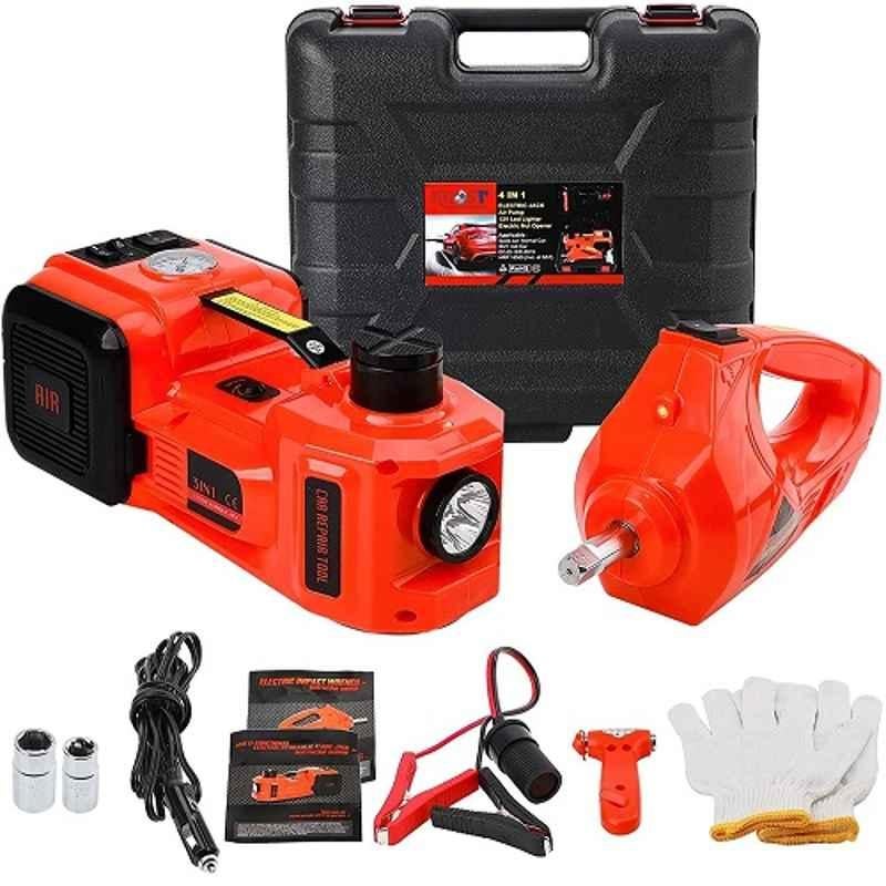 Krost K90 4-in-1 5 Ton 12V DC Tyre Inflator Pump Set with Electric Jack, Led Light & Impact Wrench