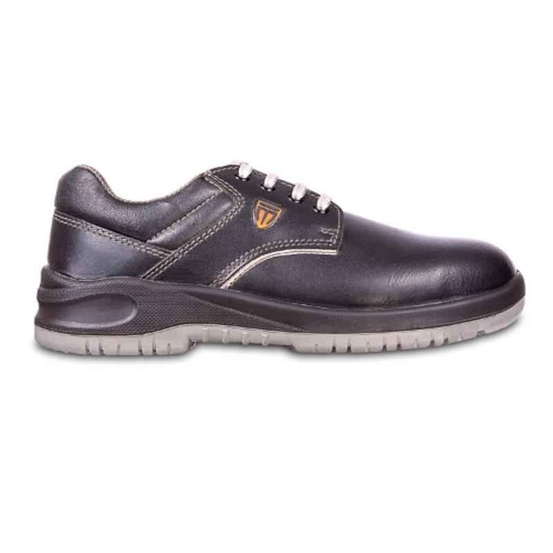 Tagra Molten Lo H Leather PU Sole Steel Toe Low Ankle Black Work Safety Shoes by Tata, Size: 7