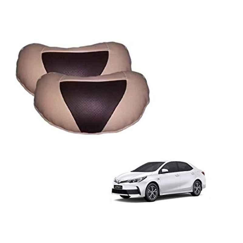 Kozdiko 2 Pcs Beige & Brown Car Neck Rest Cushion Pillow Set for Toyota Corolla Altis